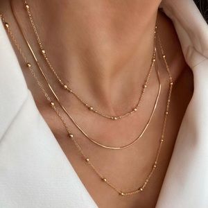 Thin Snake Bone Chain Necklace Gold Chain 18k Gold Plated Luxury Jewelry
